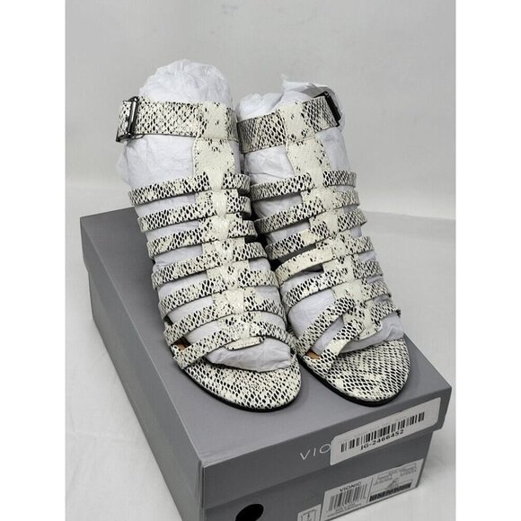 Vionic Perk Sami snake white black Leather Ankle Strap Sandals Heels size 7.5 - Picture 1 of 6
